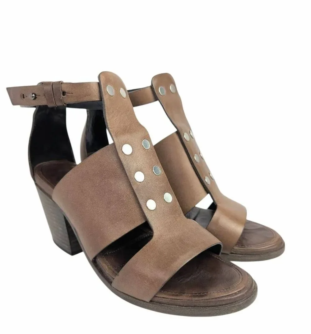 Rag & Bone Charlie Brown burnished leather  studded open toe bootie heels 8